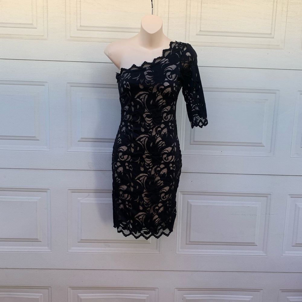 One-Shoulder Black Lace Dress